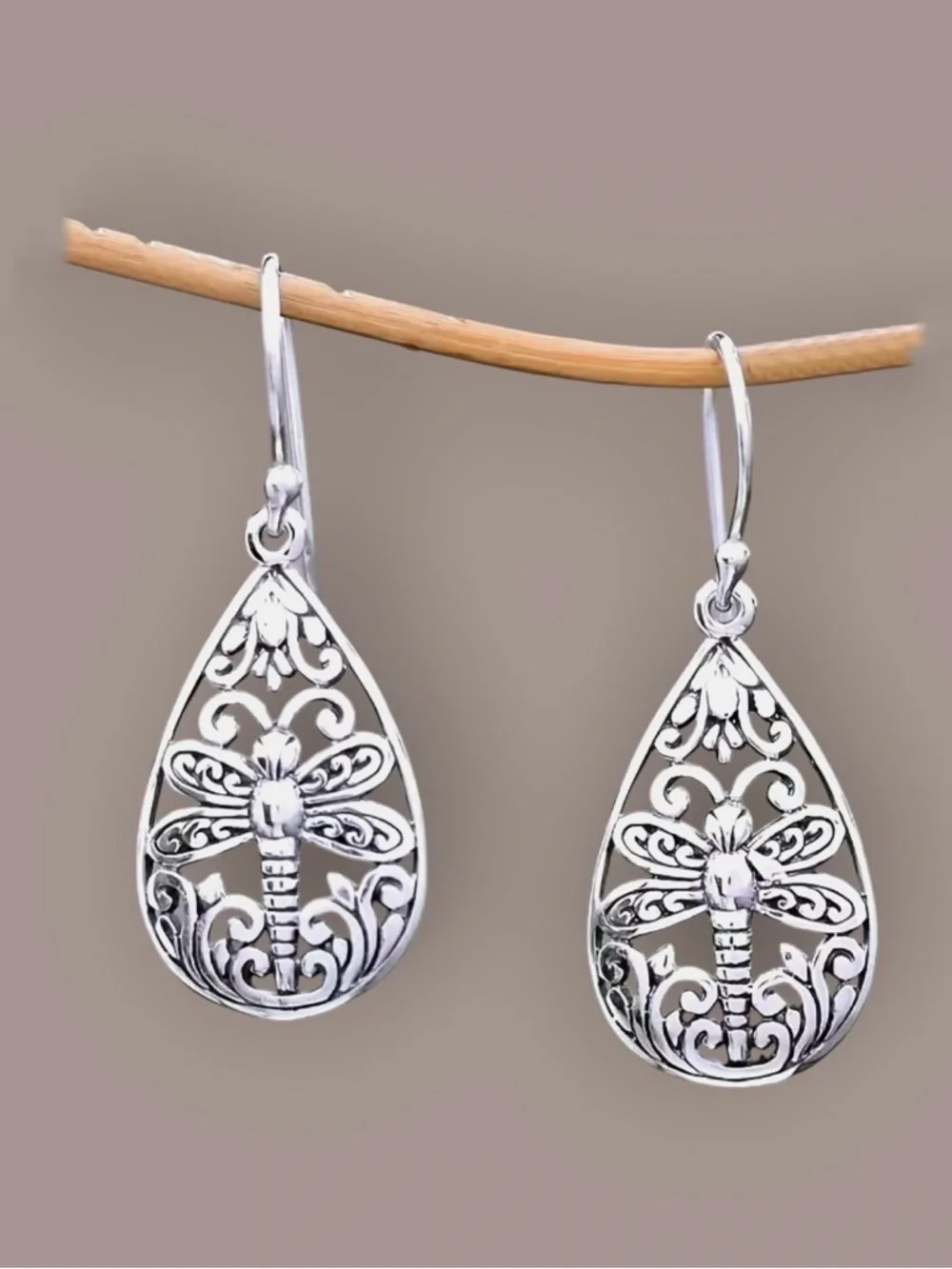 Silver-tone Dragonfly Teardrop Dangle Earrings New - Picture 2 of 2